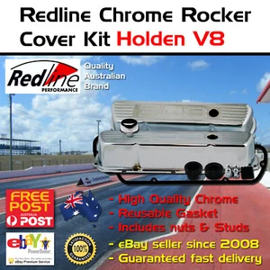 CHROME TALL LOGO ROCKER VALVE COVERS Fits Holden V8 253 308 Kit Cap Gasket Studs - Picture 1 of 5
