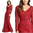 Mac duggal size 14 Embroidered Longsleeve Trumpet Vneck Gown Dress Ruby Burgundy