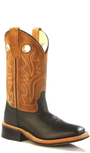 Old West Tan Canyon Youth Boys Carona Leather Square Toe Cowboy Boots - Picture 1 of 2