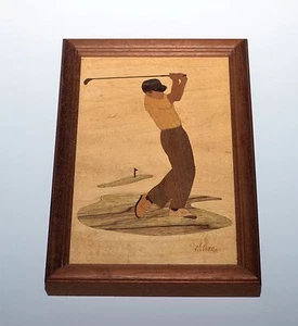 Golf HUDSON FLUSS HOLZ INLAY MARKETRY Kunst NELSON GERAHMTER Golfer - Bild 1 von 2
