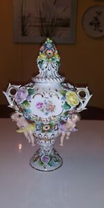 Antique Voight/Sitzendorf Brothers Dresden Porcelain Potpourri Urn/Vase