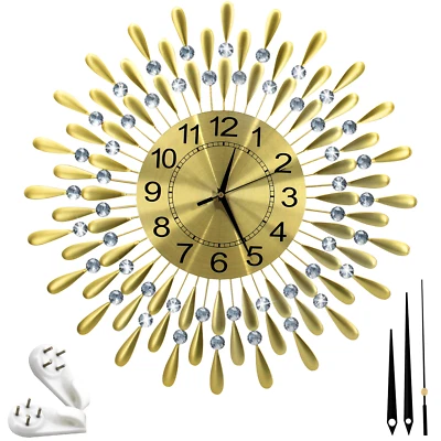 60cm Diamante Beaded Crystals Quartz Jeweled Wall Clock Home Decor Living Room - Image 1 of 4