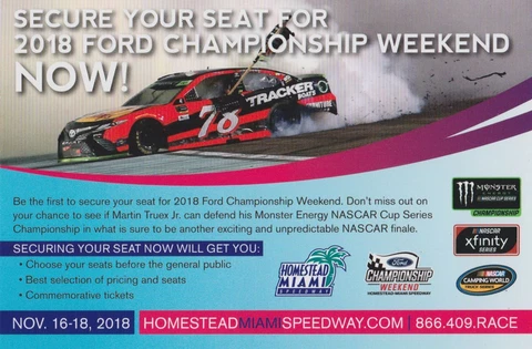2018 Martin Truex, Jr. Toyota Camry Homestead NASCAR MENCS postcard Cover