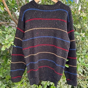 Vintage 90s B Altman Sweater M Black Stripe Knit Wool Acrylic Taiwan - Picture 1 of 3