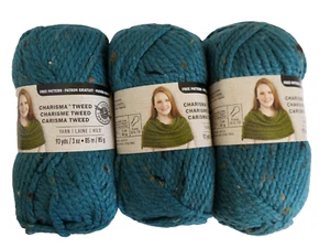 Lot of 3 Skeins Loops & Threads Charisma #5 Bulky Yarn Acrylic Tweed Blue - Picture 1 of 4