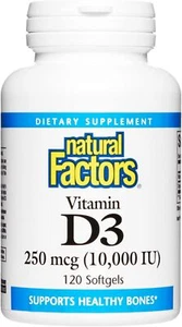 Natural Factors, Vitamin D3 10000 IU (250 mcg), Supports Strong Bones, Muscle... - Picture 1 of 9
