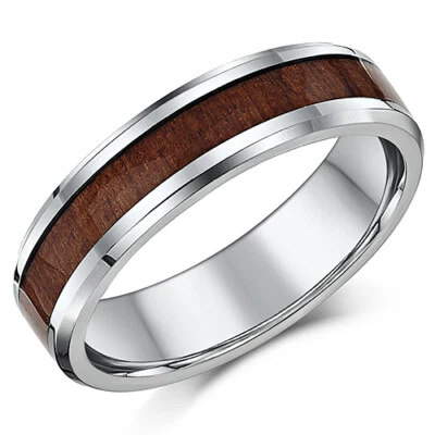 Anillo de boda de 6 mm para hombre titanio y madera genuina con incrustaciones de grano de boda Foto 1 de 2
