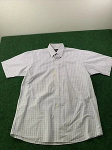 Jos A Bank Shirt Mens L Blue Check Button Up Linen Blend Short Sleeve - Picture 1 of 12