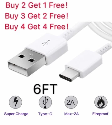 For 6ft USB C Cable Type C Fast Charger For Galaxy S8 S9 S10 Plus Note 9 Note 10 - Image 1 of 4