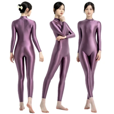 Damen Smooth Overalls Einteiler Overalls Langarm Leotards Sports Catsuits Tights - Bild 1 von 4
