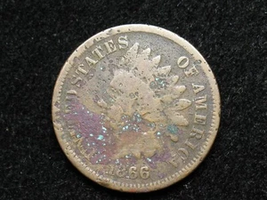 OLD COLLECTIBLE U.S COIN SALE! CULL 1866 KEY DATE INDIAN HEAD CENT PENNY LOT #b8 - Picture 1 of 2
