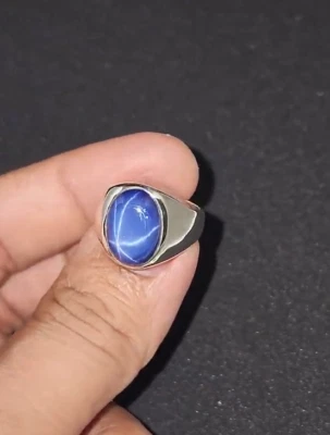 Beautiful Vintage Lindy Blue Star Sapphire Men's Ring Solid Silver Signet Ring - Image 1 of 4