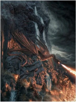King Under the Mountain Smaug Dragon Fire 霍比特人史诗幻想美术 — 第 1/4 张图片