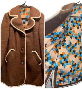 Vintage Retro 60er Lodenfrey Austria Damen 100% Wolle Mantel bunt gefüttert braun - Bild 1 von 23