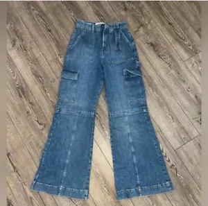 Pantalones de mezclilla utilitarios anchos de carga acampanados indie preppy talla 3 Social Tourist Boho de gran tamaño - Imagen 1 de 2