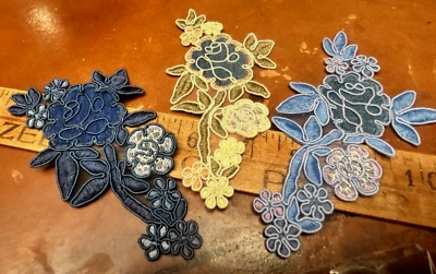 Apliques Bordados Flores 3.25x5.5" Denim Soutache 1 pieza Foto 1 de 4