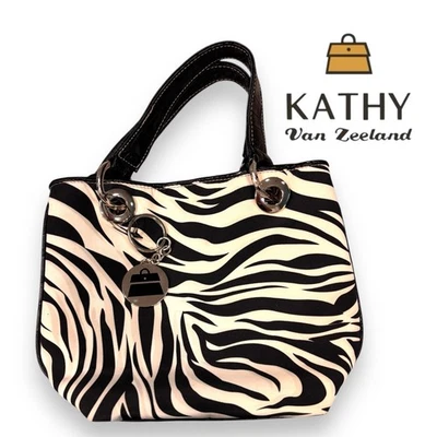 Mini Bolso de Mano Y2K Kathy Van Zeeland Cebra Cartera Bolso Colgante Cartera Mango Superior De Colección Foto 1 de 4