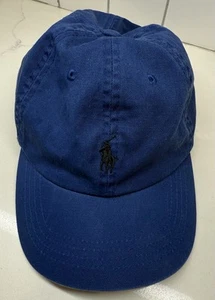 POLO Ralph Lauren Pony Strapback Cap Dad Hat Worn Faded Blue Black Pony Adult - Picture 1 of 6