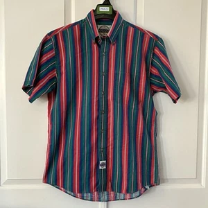 Savane Shirt Adult M Red Green Blue Striped Short Sleeve Casual Outdoor Mens - Picture 1 of 7