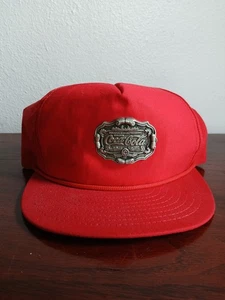 Vintage Coca Cola Hat Cap Snapback Red Pewter Badge Louisville USA Coke Soda Pop - Picture 1 of 4