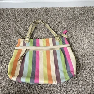 COACH 19021 POPPY LEGACY STRIPE GLAM TOTE spalla mano BAG paillettes multicolore - Foto 1 di 12