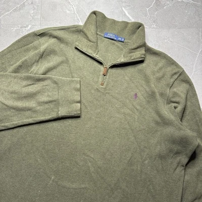 Suéter Polo Ralph Lauren 1/4 Cremallera Para Hombre XXL Manga Larga Algodón Oliva Púrpura Poni Foto 1 de 4