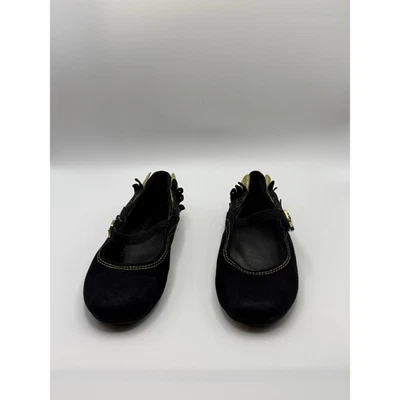 Fivela de Acento Cat & Jack Camurça Preta Mary Jane Flats Costura Dourada Tamanho 9 - Imagem 1 de 4