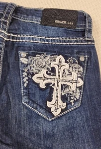 Pantalones de mezclilla Grace in LA para mujer corte bota bordado bolsillos cruzados brillantes JB-71155 - Imagen 1 de 15