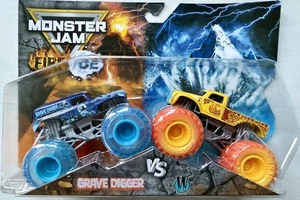 Monster Jam Double Fire & Ice 2 Tone Grave Digger Vs Whiplash W 1:64 Trucks Neu - Bild 1 von 4