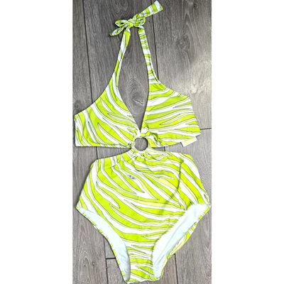 Traje de baño Michael Kors para mujer halter de una pieza 12 verde estampado de cebra recorte playa Foto 1 de 4