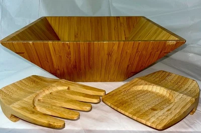 Juego de ensaladera de bambú Pampered Chef con tiradores astillados en el borde Foto 1 de 4