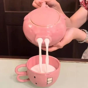 Pink Piggy Teapot Set Ceramic Tea Coffee Kettle U K. - Picture 1 of 14