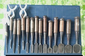 Japanese Nomi Chisel Vintage Old Retro Oire Tools Set of 15 Bulk - Picture 1 of 17