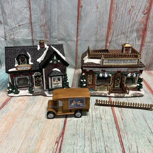 Hershey's Christmas Village Collection Cocoa Cafe, Factory And Milk Truck Set - Picture 1 of 17