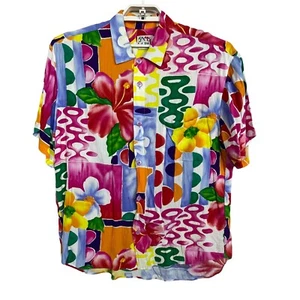 Vintage Jams World Men’s L Hibiscus Floral Mixed Pattern Shirt Surf Aloha 90s - Picture 1 of 6