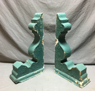 Pair Antique Wood Corbel Roof Bracket Victorian Shabby Green VTG Chic Old 79-25B - Image 1 of 4
