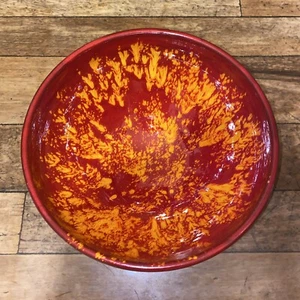 Large Red & Orange Earthenware Ceramic Fruit Bowl Centrepiece Rustic Handmade - Picture 1 of 24