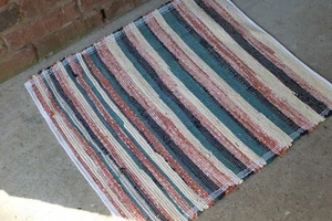 Webteppich Groß Handgeknüpft Flickenteppich 29x26 Landhaus Shabby Hit and Miss Teppich - Bild 1 von 4