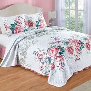 ROPA DE CAMA FLORAL ROSA BLANCO ROSAS TALLA KING EDREDÓN Y FUNDAS - GRAN TAMAÑO - Imagen 1 de 1