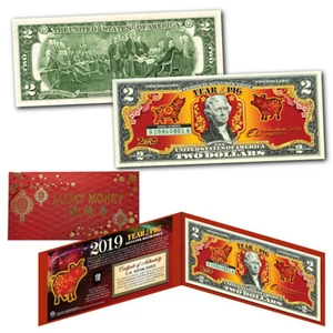 2019 CNY Year of the Pig Special AliBaba Limited Edition Colorized $2 Bill - Bild 1 von 3