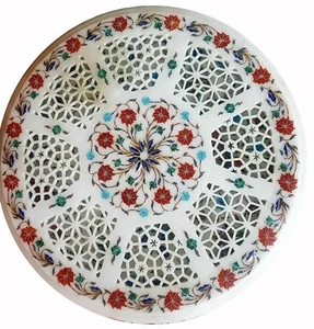 24 " Marmor Tisch Semi Edelsteine Inlay Blumenmuster Kunst Grill Handcrafted - Bild 1 von 1