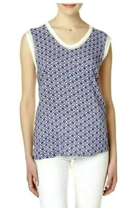 Route 66 Womens Mixed Media Tank Top Sz XL Sleeveless V-Neck Blue Medallion NWT - Picture 1 of 5