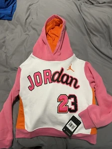 Jordan Girl's Pink Pack Boxy Hoodie White #23 Size Large XL     NEW WITH TAG! - Picture 1 of 5