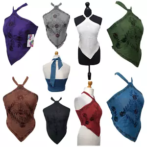 Ladies Boho Halter Neck Top Summer Pointed Beach Holiday Embroidered 6 8 10 12 - Picture 1 of 71