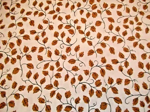 Autumn Fabric 3/4 Yard Brown Fall Leaves Black Stems on White Quilting Cotton #C - Picture 1 of 2