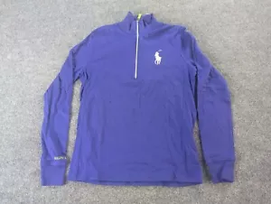 Ralph Lauren Golf Shirt Top Womens M Blue Pullover 1/4 Zip Big Pony Long Sleeve - Picture 1 of 8