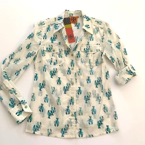 NWT Tory Burch Brigitte Button Up Blouse Shirt Top Lobsters sz 2 $195 Cotton - Picture 1 of 11