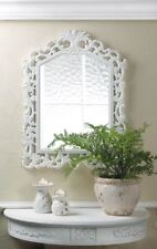 White Baroque Distressed Shabby Vintage Carved Wood Bathroom Entry Wall Mirror