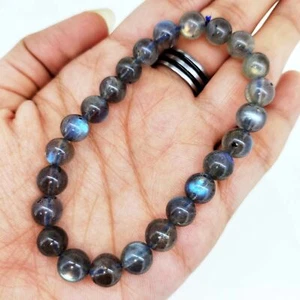 81.90 Ct Natural Fire Labradorite Healing Beads Stretchy Unisex Bracelet 19 CM - Picture 1 of 7