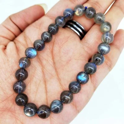 81.90 Ct Natural Fire Labradorite Healing Beads Stretchy Unisex Bracelet 19 CM - Image 1 of 4